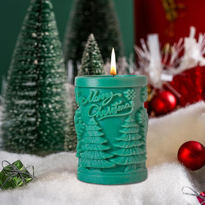 Merry Christmas Snowflake Design Pillar Silicone Candle Mould (D Grade) Type 2