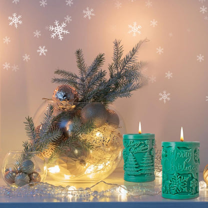Merry Christmas Snowflake Design Pillar Silicone Candle Mould (D Grade) Type 2