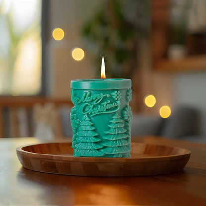 Merry Christmas Snowflake Design Pillar Silicone Candle Mould (D Grade) Type 2