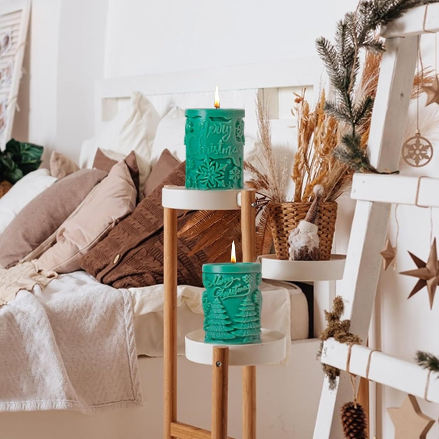 Merry Christmas Snowflake Design Pillar Silicone Candle Mould (D Grade) Type 2