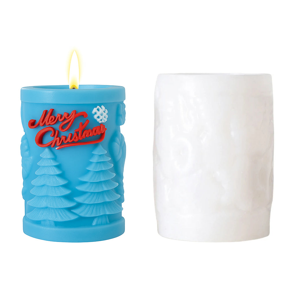 Merry Christmas Snowflake Design Pillar Silicone Candle Mould (D Grade) Type 2