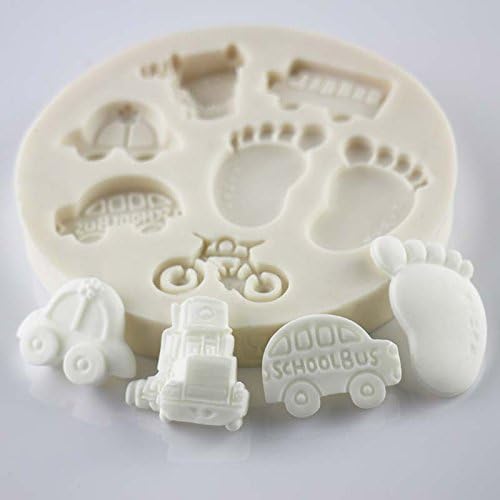 Baby Footprints and Vehicles Silicone Mold for Chocolate Fondant Soap and Candle Making