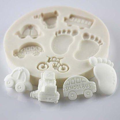 Baby Footprints and Vehicles Silicone Mold for Chocolate Fondant Soap and Candle Making