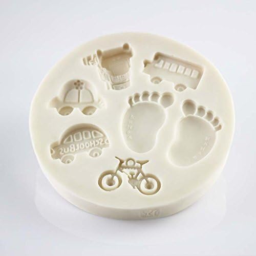 Baby Footprints and Vehicles Silicone Mold for Chocolate Fondant Soap and Candle Making
