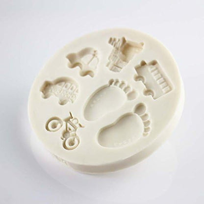 Baby Footprints and Vehicles Silicone Mold for Chocolate Fondant Soap and Candle Making
