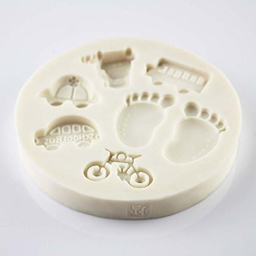 Baby Footprints and Vehicles Silicone Mold for Chocolate Fondant Soap and Candle Making