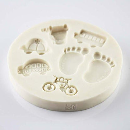 Baby Footprints and Vehicles Silicone Mold for Chocolate Fondant Soap and Candle Making
