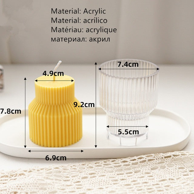 3D (3.62"x2.91"inch) Pouring Pedestal Ripped Pillar Polycarbonate Candle Mould P42