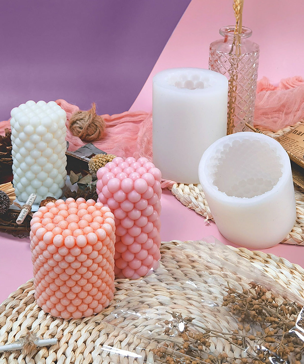 Bubble Pillar Candle Silicone Mold 3D Round Bubble Candle Mould for DIY Candle Making