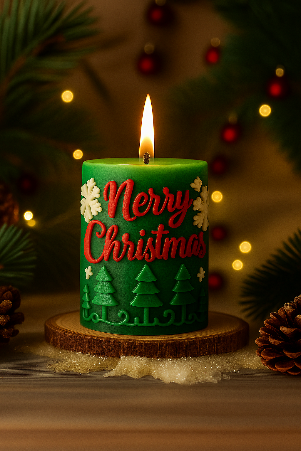 Merry Christmas Pillar Snowflake Tree Pattern Design X-Mas Cylindrical Silicone Candle Mould (D Grade) Type 3
