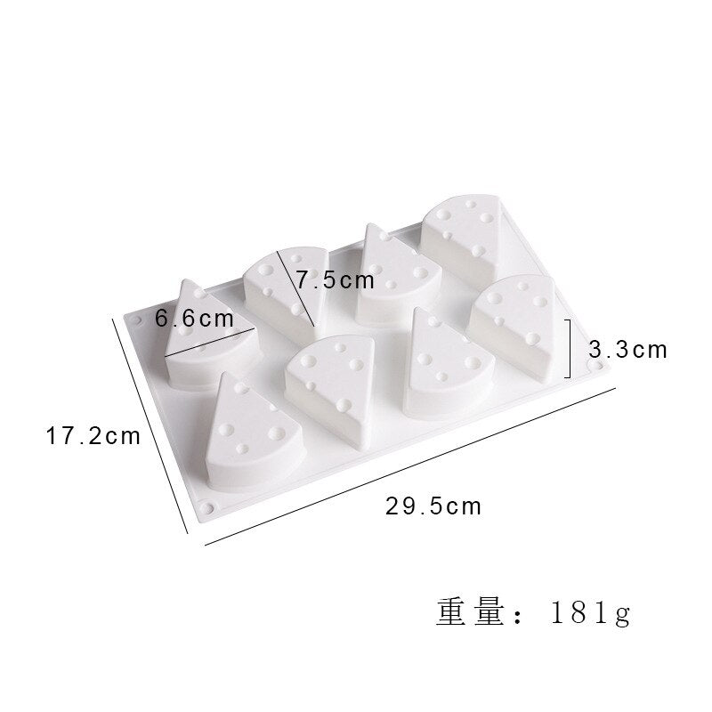 8 Cavity 3D Cheese Wedge Silicone Mould for Chocolate Mousse Cake Pastry Jelly