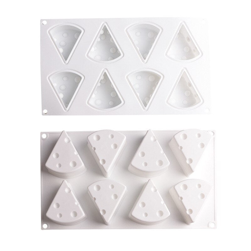 8 Cavity 3D Cheese Wedge Silicone Mould for Chocolate Mousse Cake Pastry Jelly