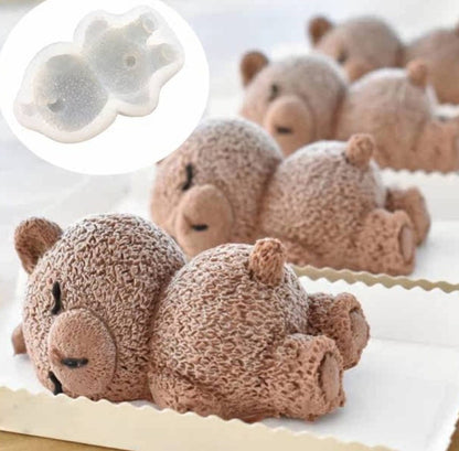 3D Sleeping Bear Cute Teddy Doll Silicone Mold for Mousse Cake, Candle, Desert Chocolate