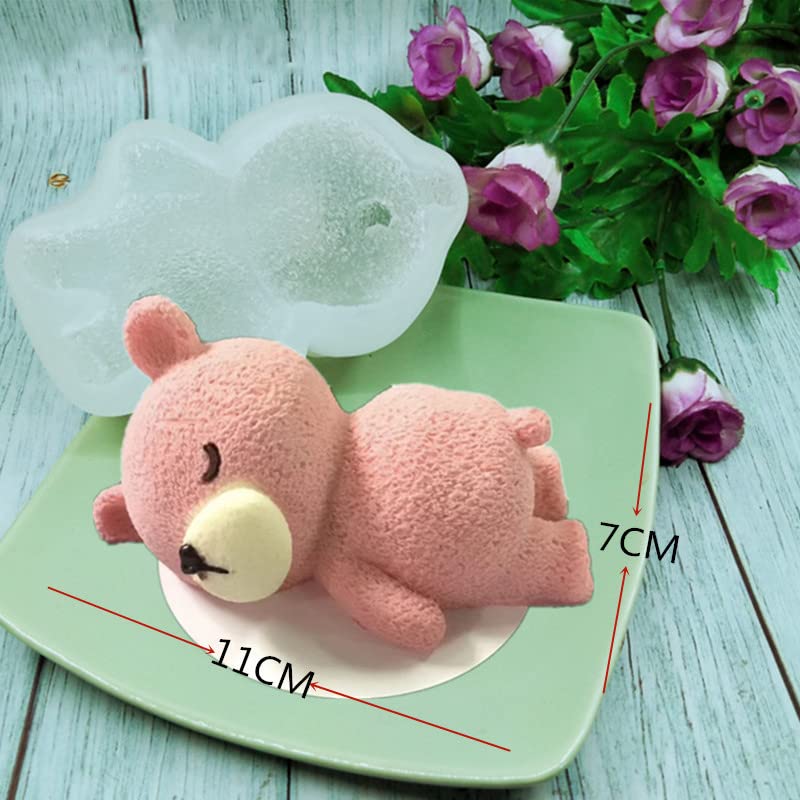 3D Sleeping Bear Cute Teddy Doll Silicone Mold for Mousse Cake, Candle, Desert Chocolate