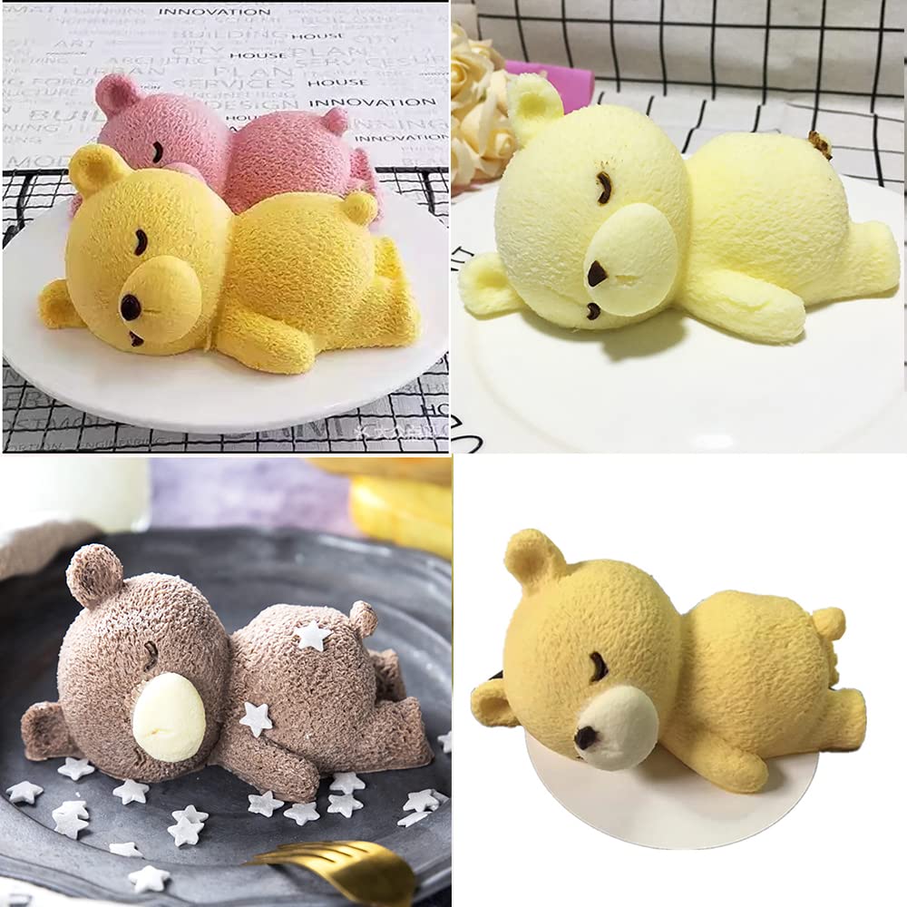 3D Sleeping Bear Cute Teddy Doll Silicone Mold for Mousse Cake, Candle, Desert Chocolate