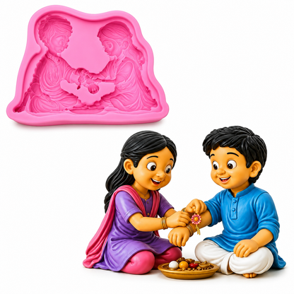 3D Raksha Bandhan Brother Sister Silicone Mold for Candle Making