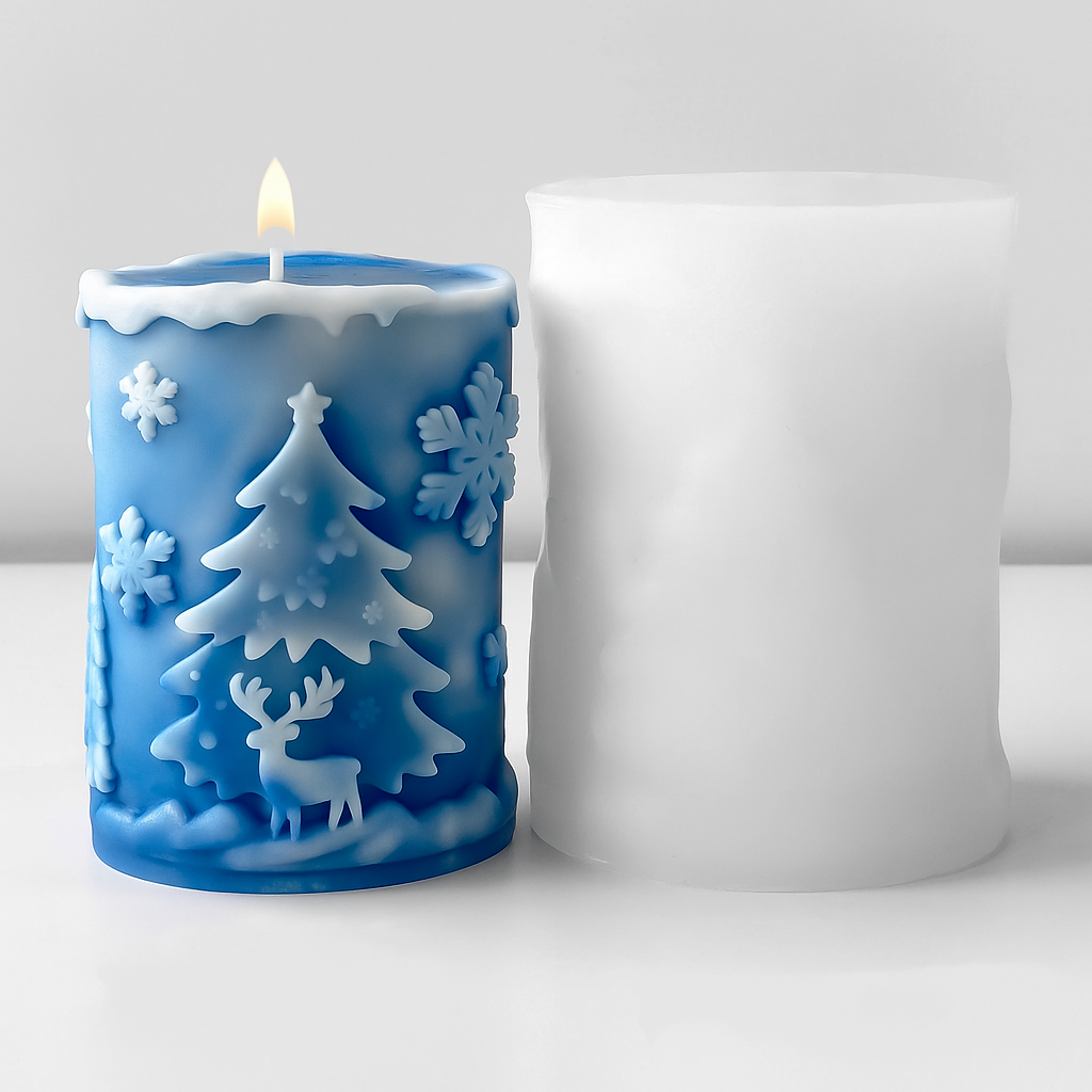 Christmas Tree Merry Pillar Christmas Snowflakes Candle Mould, Silicone Moulds Set (D)