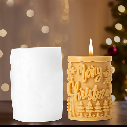 Merry Christmas Pillar Snowflake Tree Pattern Design X-Mas Cylindrical Silicone Candle Mould (D Grade) Type 3