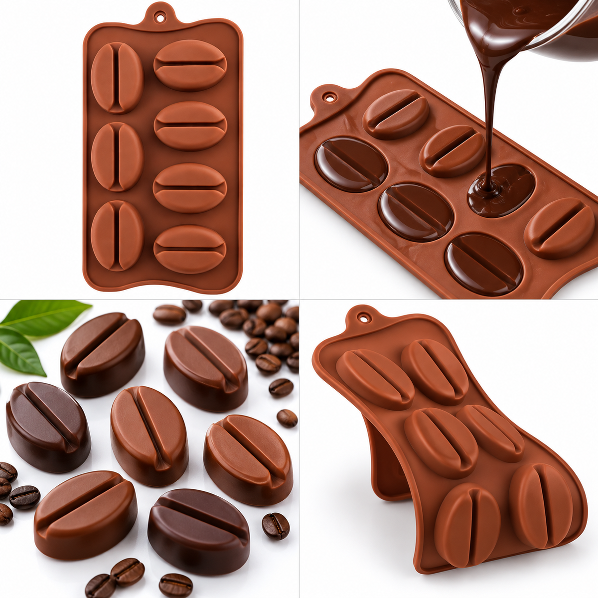 7 Cavity Coffee Bean Silicone Mold for Chocolate Jelly Cake Decoration Mousse