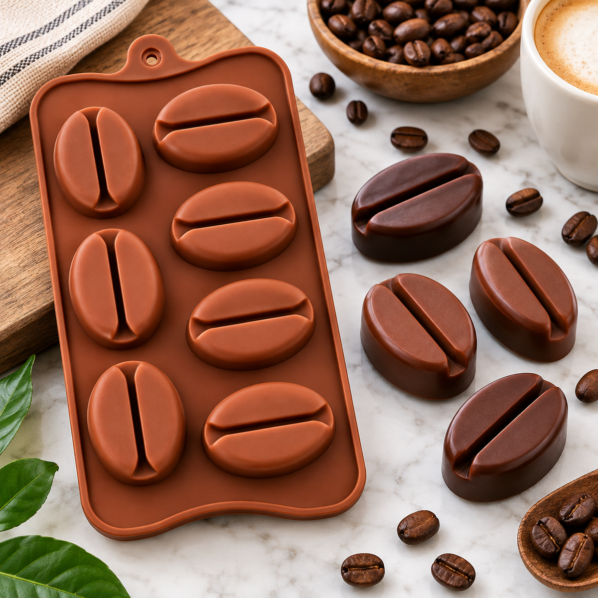 7 Cavity Coffee Bean Silicone Mold for Chocolate Jelly Cake Decoration Mousse
