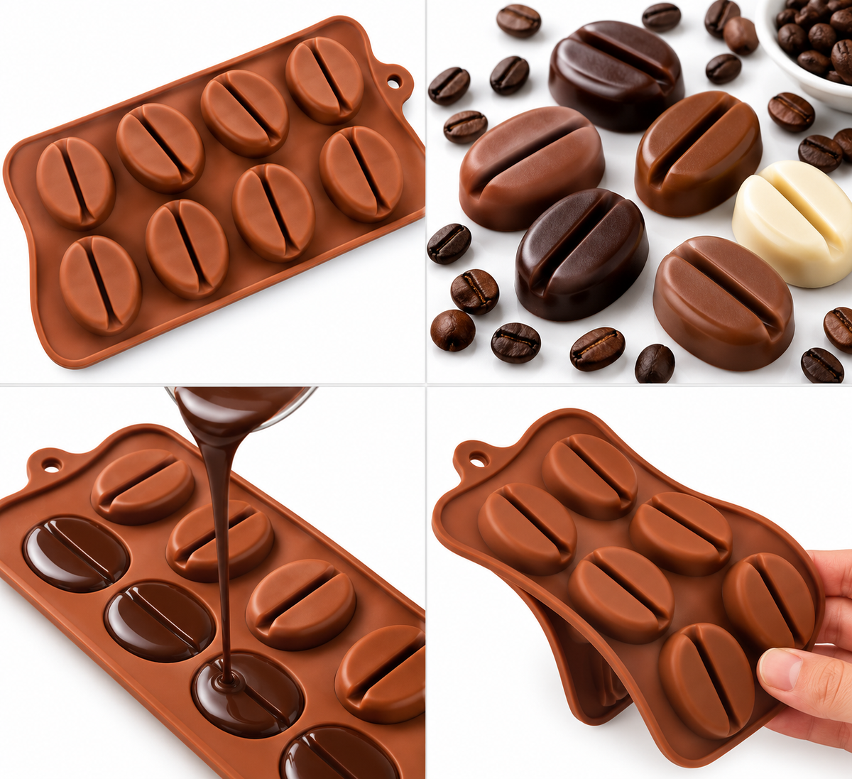7 Cavity Coffee Bean Silicone Mold for Chocolate Jelly Cake Decoration Mousse