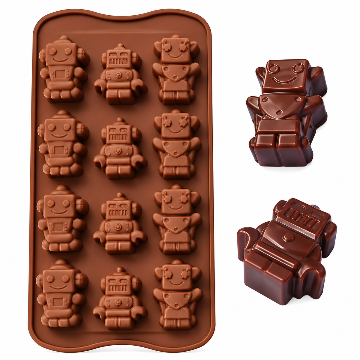 12 Cavity 3D Robot Silicone Mould for Chocolate Candy Jelly Gummies Fondant Mousse