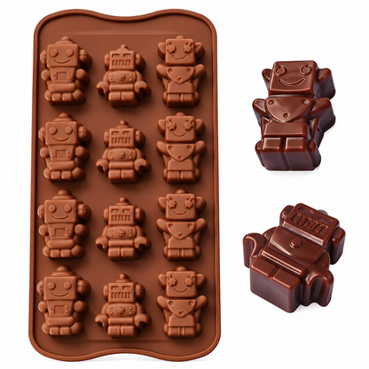 12 Cavity 3D Robot Silicone Mould for Chocolate Candy Jelly Gummies Fondant Mousse