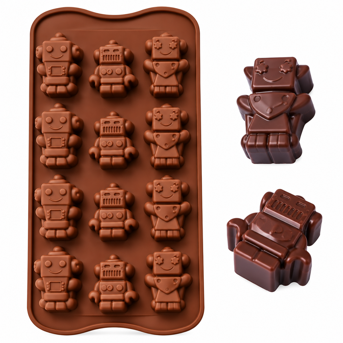 12 Cavity 3D Robot Silicone Mould for Chocolate Candy Jelly Gummies Fondant Mousse