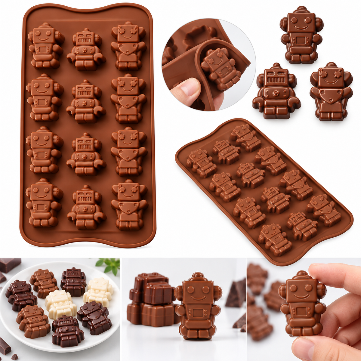 12 Cavity 3D Robot Silicone Mould for Chocolate Candy Jelly Gummies Fondant Mousse