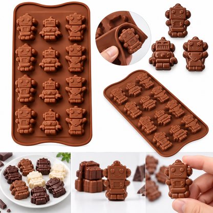12 Cavity 3D Robot Silicone Mould for Chocolate Candy Jelly Gummies Fondant Mousse