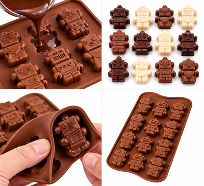 12 Cavity 3D Robot Silicone Mould for Chocolate Candy Jelly Gummies Fondant Mousse