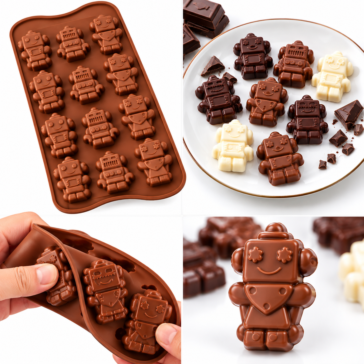 12 Cavity 3D Robot Silicone Mould for Chocolate Candy Jelly Gummies Fondant Mousse
