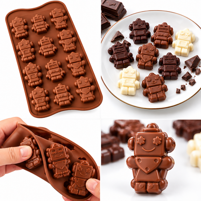 12 Cavity 3D Robot Silicone Mould for Chocolate Candy Jelly Gummies Fondant Mousse