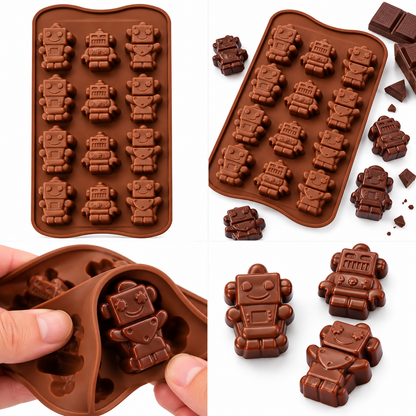 12 Cavity 3D Robot Silicone Mould for Chocolate Candy Jelly Gummies Fondant Mousse