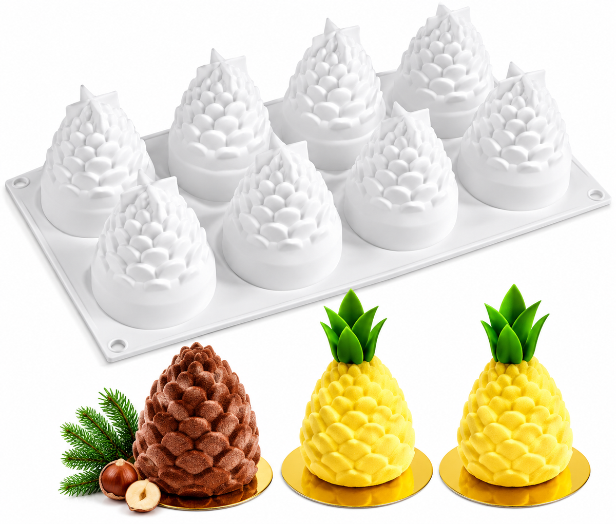 8 Cavity 3D Pineapple Silicone Mould Chocolate Pastry Jelly Pudding Ice Cream