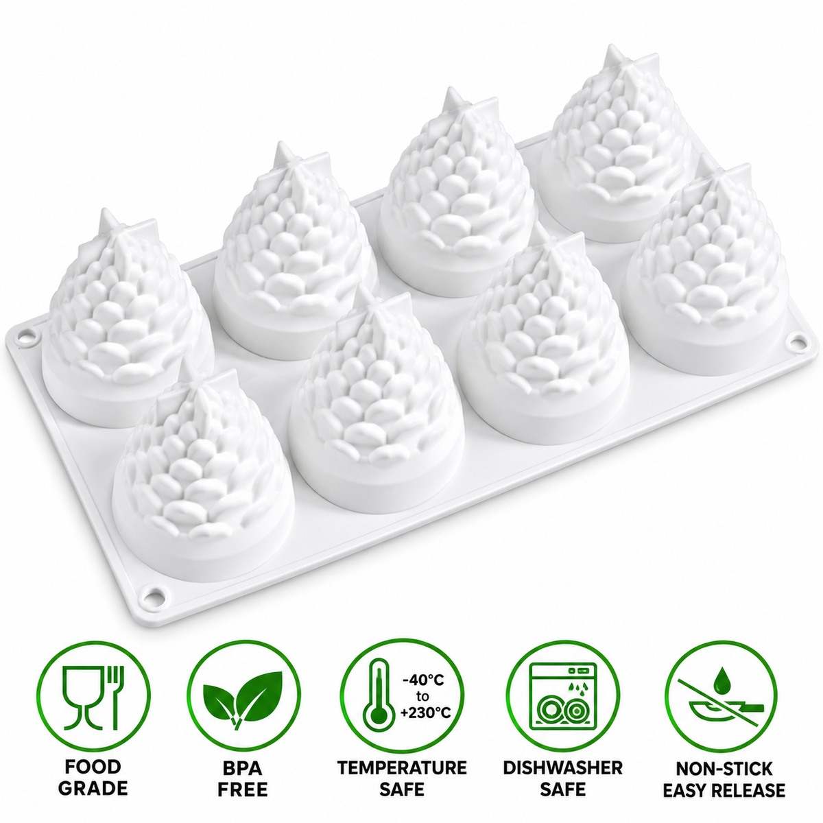 8 Cavity 3D Pineapple Silicone Mould Chocolate Pastry Jelly Pudding Ice Cream