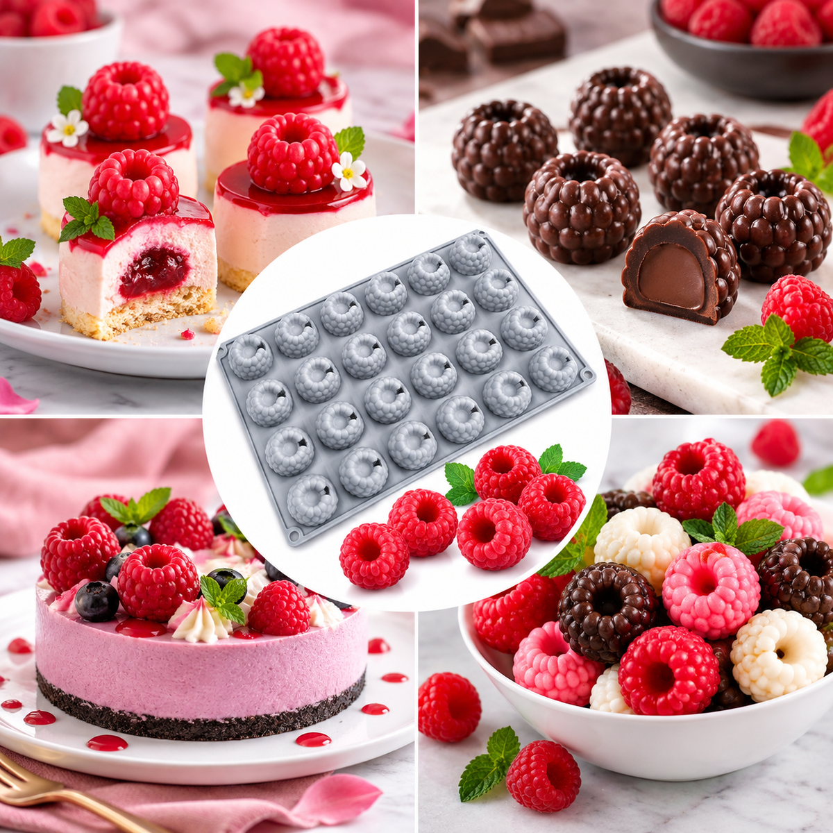 24 cavity Raspberry Silicone Mousse Mold Raspberry Shape Chocolate Cake Jelly Pudding