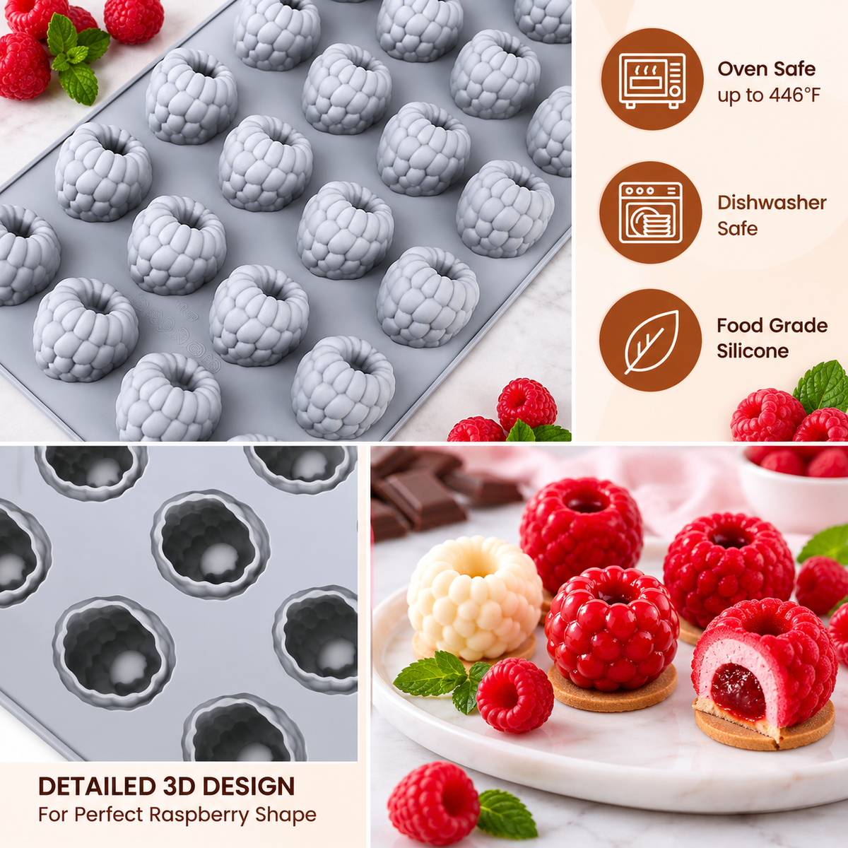 24 cavity Raspberry Silicone Mousse Mold Raspberry Shape Chocolate Cake Jelly Pudding