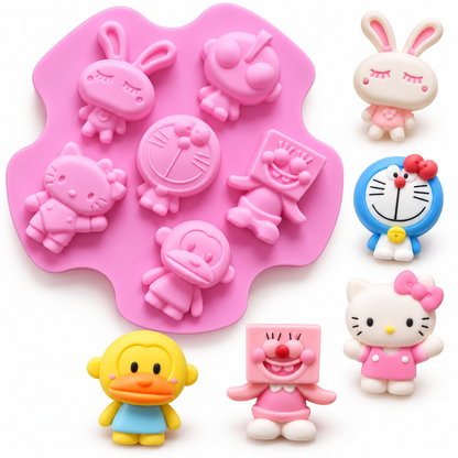 6 Cavity Cute Cartoon Character Silicone Mold Cake Decoration Soap Candle