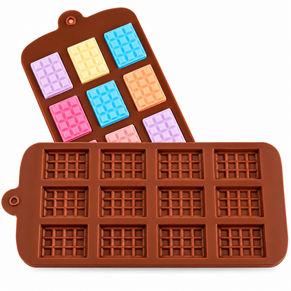12 Cavity Chocolate Bar Silicone Mold for making chocolates, candy, soap and desserts