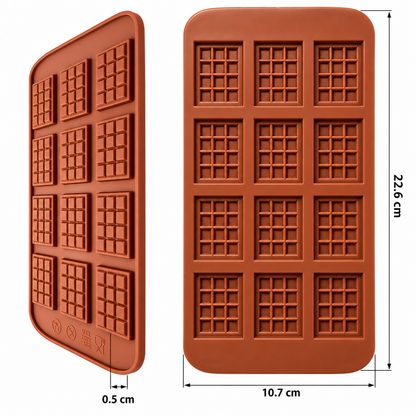 12 Cavity Chocolate Bar Silicone Mold for making chocolates, candy, soap and desserts