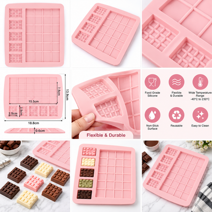 Chocolate Bar Silicone Mold, Large & Mini Chocolate Mould Tray, Dessert, Candy, Soap