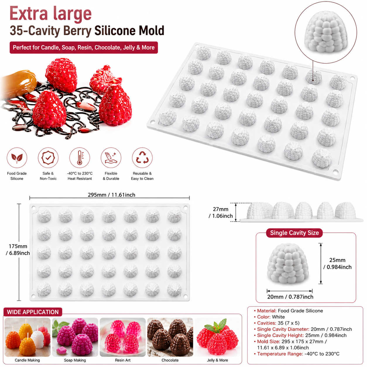 35 Cavity Raspberry Fruit Entremet Silicone Mold