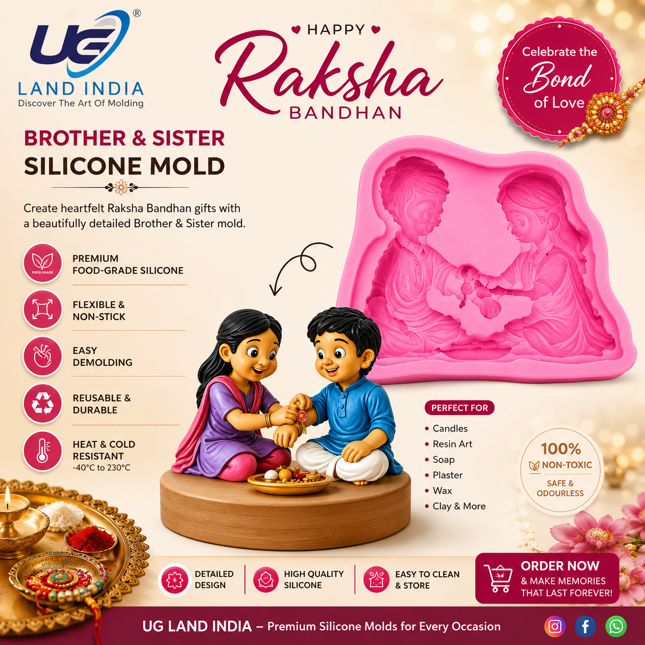 3D Raksha Bandhan Brother Sister Silicone Mold for Candle Making