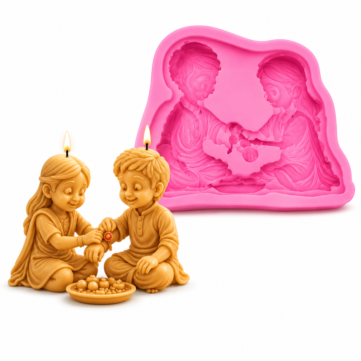 3D Raksha Bandhan Brother Sister Silicone Mold for Candle Making