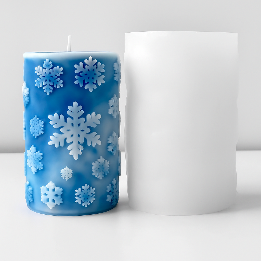 Christmas Snowflake Merry Pillar Christmas Snowflakes Candle Mould, Silicone Moulds Set (D)