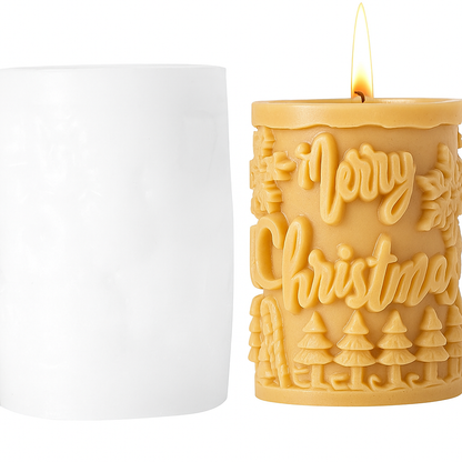 Merry Christmas Pillar Snowflake Tree Pattern Design X-Mas Cylindrical Silicone Candle Mould (D Grade) Type 3