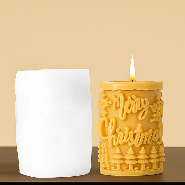 Merry Christmas Pillar Snowflake Tree Pattern Design X-Mas Cylindrical Silicone Candle Mould (D Grade) Type 3