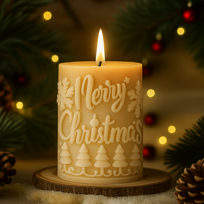 Merry Christmas Pillar Snowflake Tree Pattern Design X-Mas Cylindrical Silicone Candle Mould (D Grade) Type 3