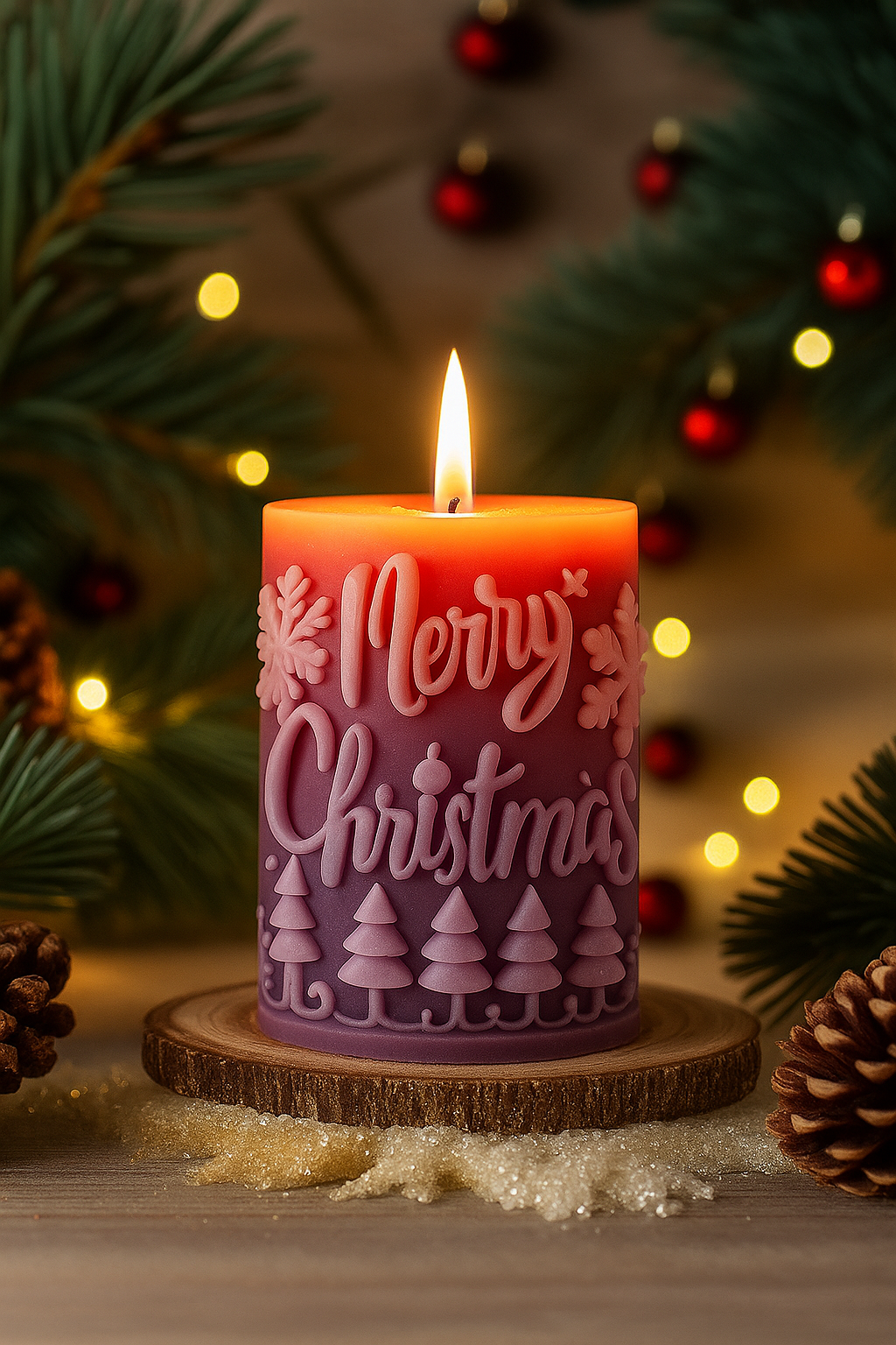 Merry Christmas Pillar Snowflake Tree Pattern Design X-Mas Cylindrical Silicone Candle Mould (D Grade) Type 3